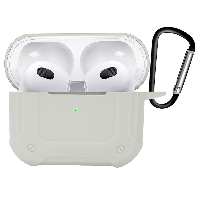 Foto van Basey hoes geschikt voor airpods 3 hoesje shock case met karabijnhaak - airpods 3 case shock hoes cover - wit