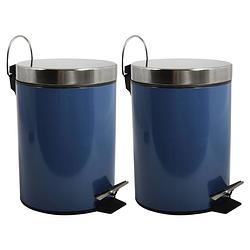 Foto van Msv prullenbak/pedaalemmer - 2x - metaal - marine blauw - 3 liter - 17 x 25 cm - badkamer/toilet - pedaalemmers