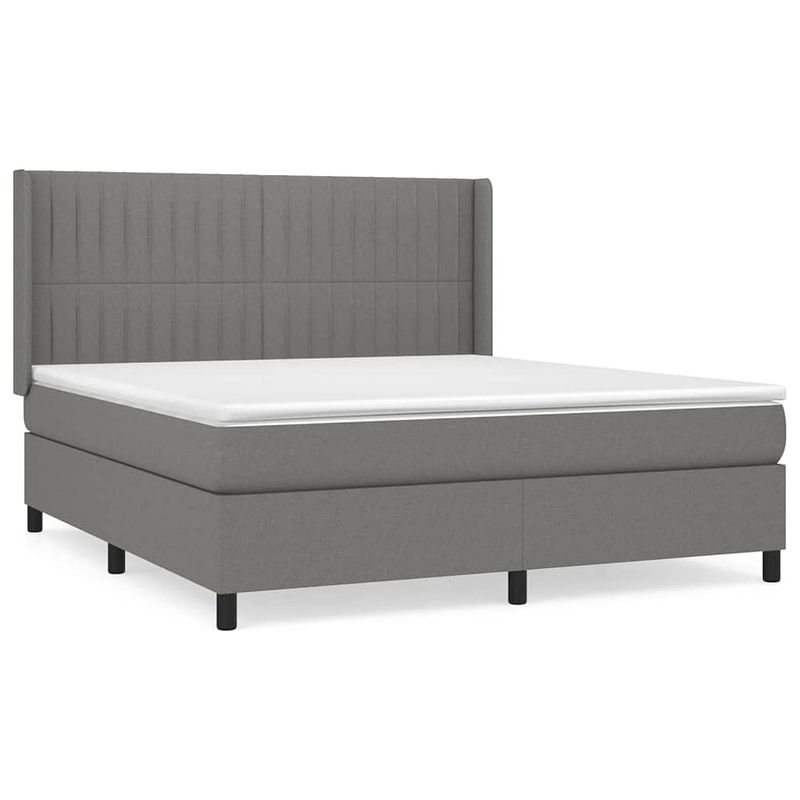 Foto van The living store boxspringbed - donkergrijs - 203 x 183 x 118/128 cm - pocketvering matras - middelharde ondersteuning