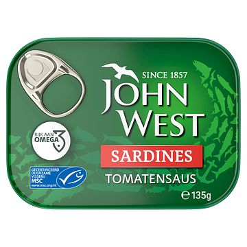 Foto van John west sardines in tomatensaus msc 135g bij jumbo