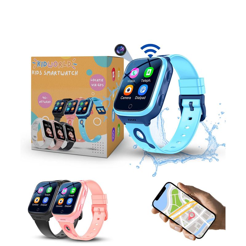 Foto van Kidworld smartwatch kinderen blauw met hd-camera, gps en 4g verbinding 1000 mah batterij