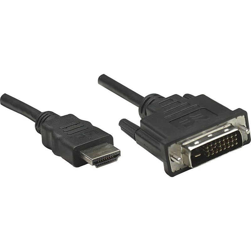 Foto van Manhattan dvi / hdmi adapterkabel dvi-d 24+1-polige stekker, hdmi-a stekker 3.00 m zwart 372510 vergulde steekcontacten, ul gecertificeerd dvi-kabel