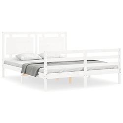 Foto van The living store massief grenenhouten bedframe - wit - 205.5 x 165.5 x 100 cm - multifunctioneel