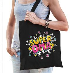 Foto van Super oma popart katoenen tas zwart voor dames - cadeau tasjes - feest boodschappentassen