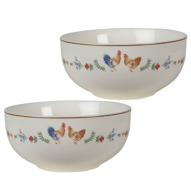 Foto van Haes deco - set van 2 soepkommen / mueslischalen - ø 14x7 cm / 500 ml - keramiek - chicken and rooster