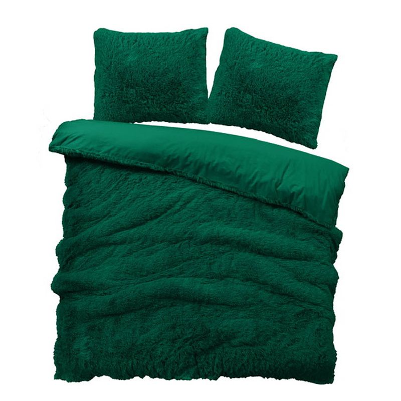 Foto van Isleep dekbedovertrek teddy plush - donker groen - lits-jumeaux 240x200/220 cm