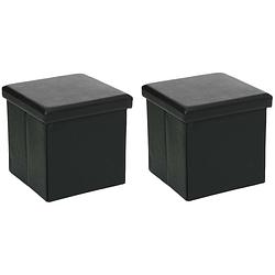 Foto van Atmosphera poef/hocker/voetenbankje - 2x - opbergbox - zwart - pvc/mdf - 38 x 38 cm - poefs