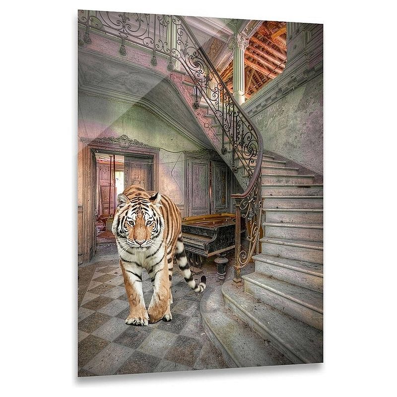 Foto van Ter halle® glasschilderij 80 x 120 cm tijger met trap