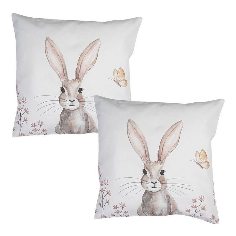 Foto van Haes deco - set van 2 sierkussenhoezen - 40x40 cm - 100% katoen - rustic easter bunny