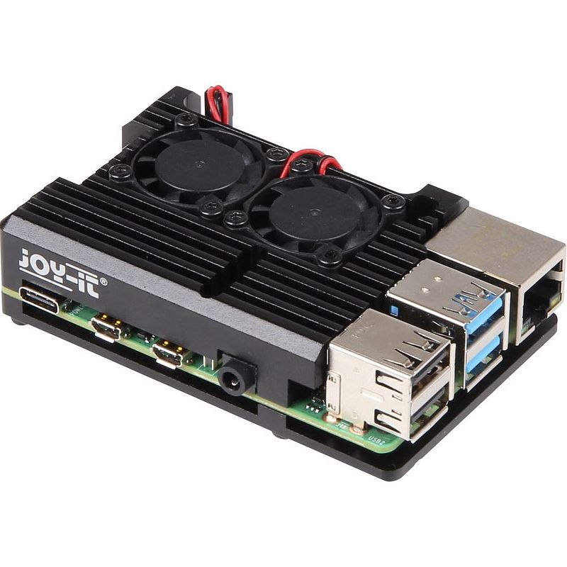 Foto van Joy-it armor case block active sbc-behuizing geschikt voor serie: raspberry pi incl. actieve koeler zwart