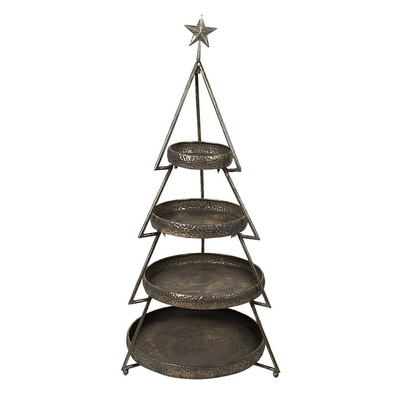 Foto van Clayre & eef etagère kerstboom ø 47*102 cm koperkleurig ijzer rond serveerschaal koperkleurig serveerschaal