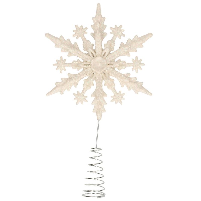 Foto van Kunststof kerstboom 3d sneeuwvlok piek glitter wit 20 cm - kerstboompieken