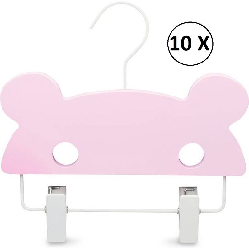 Foto van Relaxwonen - kinder kledinghangers - broekhangers - set van 10 - roze - beer hanger - extra stevig