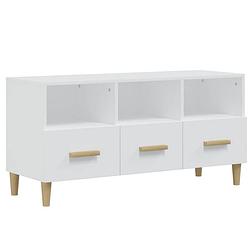 Foto van The living store tv-meubel basic - wit - 102 x 36 x 50 cm - bewerkt hout en massief eucalyptushout