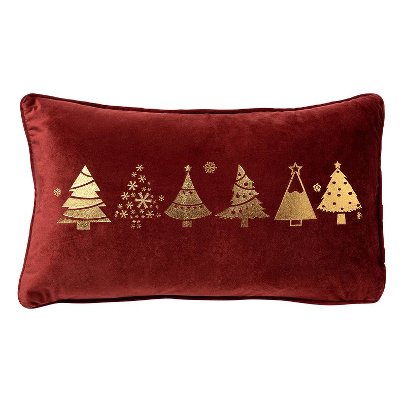 Foto van Trees - sierkussen 30x50 rood - kerst decoratie - velvet