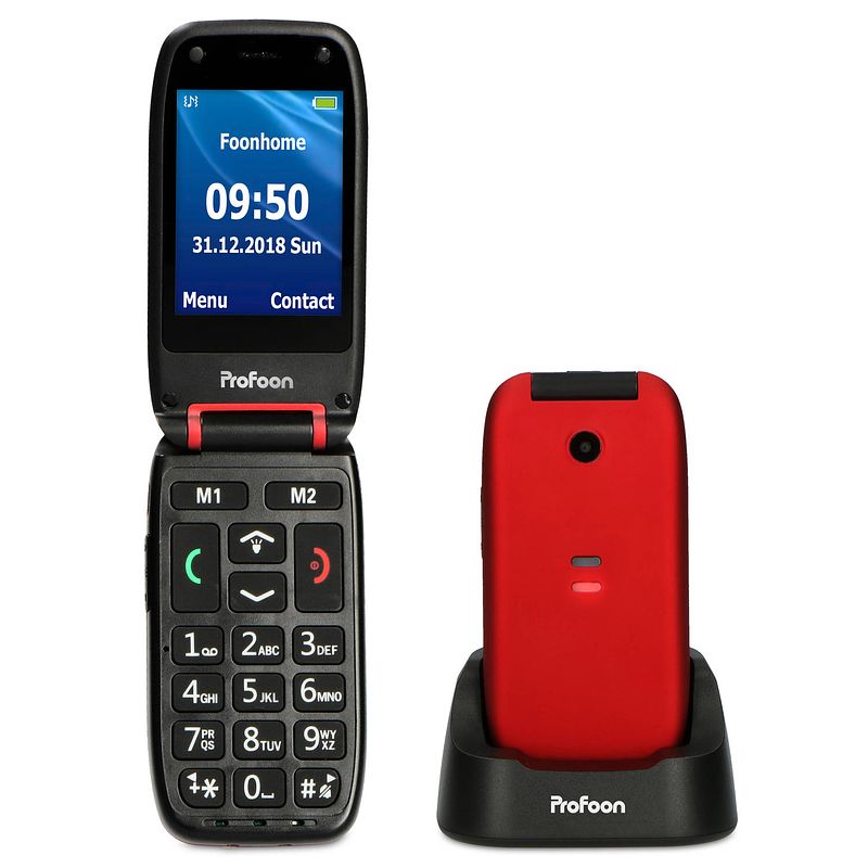 Foto van Mobiele klaptelefoon met sos noodknop profoon pm-665 rood-zwart