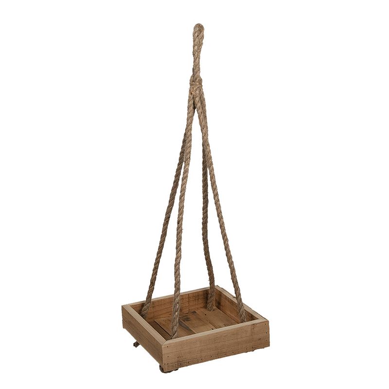 Foto van Clayre & eef plantenhanger binnen 25*25*6/72 cm bruin hout hangpot bruin hangpot