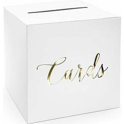 Foto van Witte bruiloft enveloppendoos met gouden tekst 24 cm van karton - feestdecoratievoorwerp