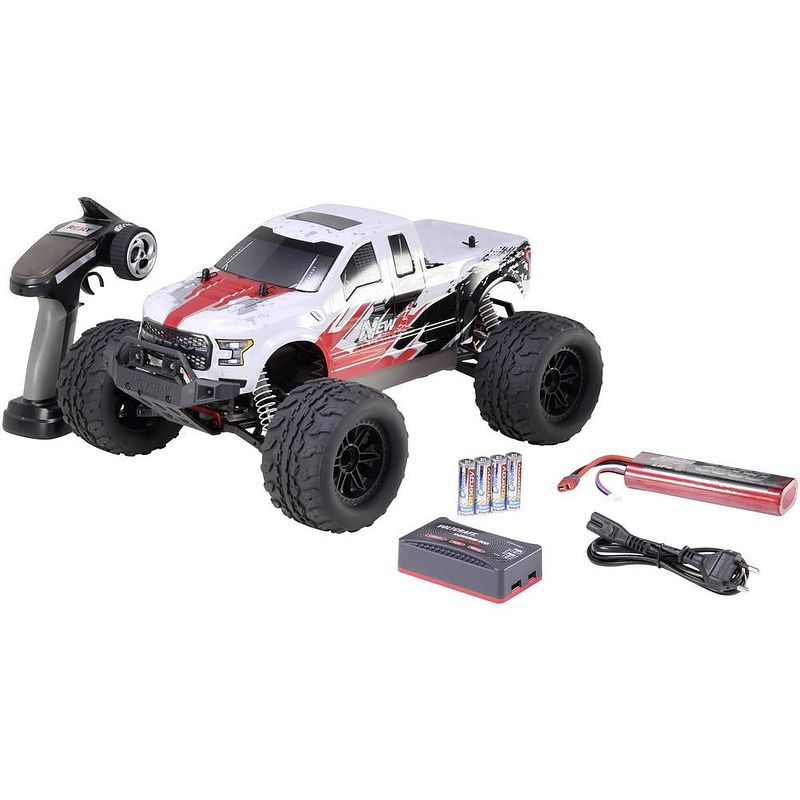 Foto van Reely new1 brushless 1:10 rc auto elektro monstertruck 4wd 100% rtr 2,4 ghz incl. accu, oplader en batterijen voor de zender