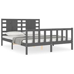 Foto van The living store houten bedframe - massief grenenhout - grijs - 205.5 x 155.5 x 100 cm - 150 x 200 cm - multiplex