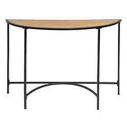 Foto van Clayre & eef sidetable 120*31*81 cm zwart bruin ijzer hout halfrond wandtafel haltafel console tafel zwart wandtafel