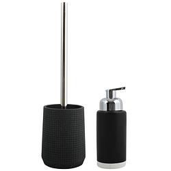 Foto van Msv badkamer accessoires set - zwart - zeeppompje/toilet/wc-borstel - badkameraccessoireset
