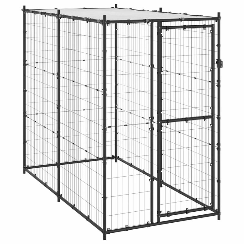 Foto van Vidaxl hondenkennel voor buiten met dak 110x220x180 cm staal