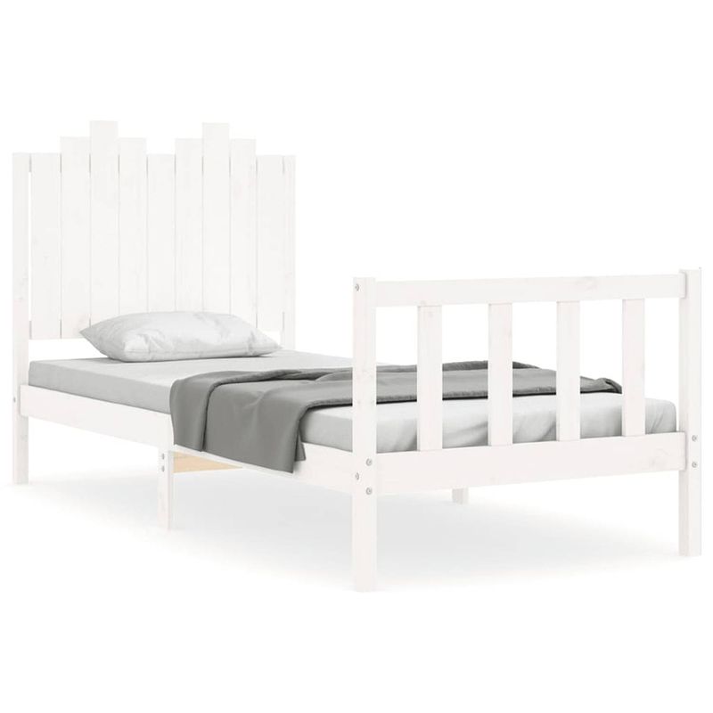 Foto van Vidaxl bedframe met hoofdbord massief hout wit 90x190 cm