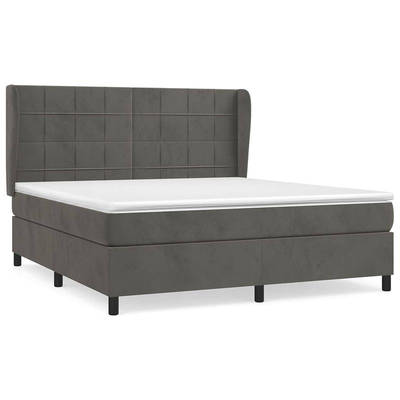 Foto van The living store boxspringbed - comfort - bed - 203 x 183 x 118/128 cm - donkergrijs fluweel