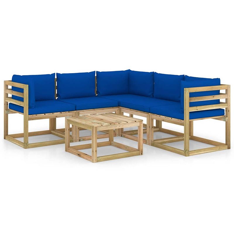 Foto van Vidaxl 6-delige loungeset met blauwe kussens