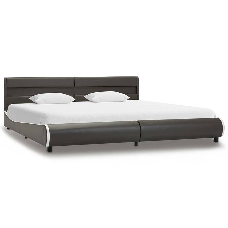 Foto van The living store bedframe - kunstleren bekleding - antraciet - 217 x 186 x 69 cm - led-strip - 180 cm - 7.2 w