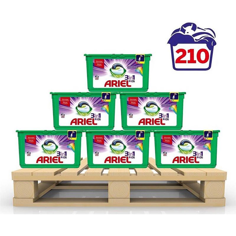 Foto van Ariel 3in1 pods colour & style - 6 maanden box 210 wasbeurten - wasmiddel capsules