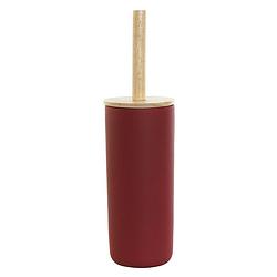 Foto van Wc-borstel/toiletborstel met houder rood 39 cm van bamboe/steen - toiletgarnituur