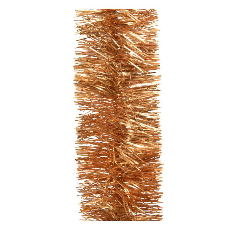 Foto van 1x stuks kerstboom slingers/lametta guirlandes cognac bruin (amber) 270 x 7 cm - kerstslingers