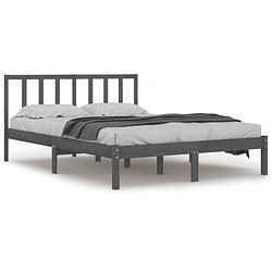 Foto van The living store houten bedframe - grijs - 205.5 x 166 x 100 cm - massief grenenhout