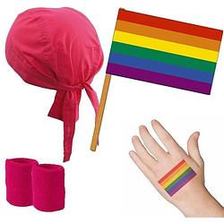 Foto van Gay pride verkleed set roze/regenboog voor volwassenen - verkleedattributen