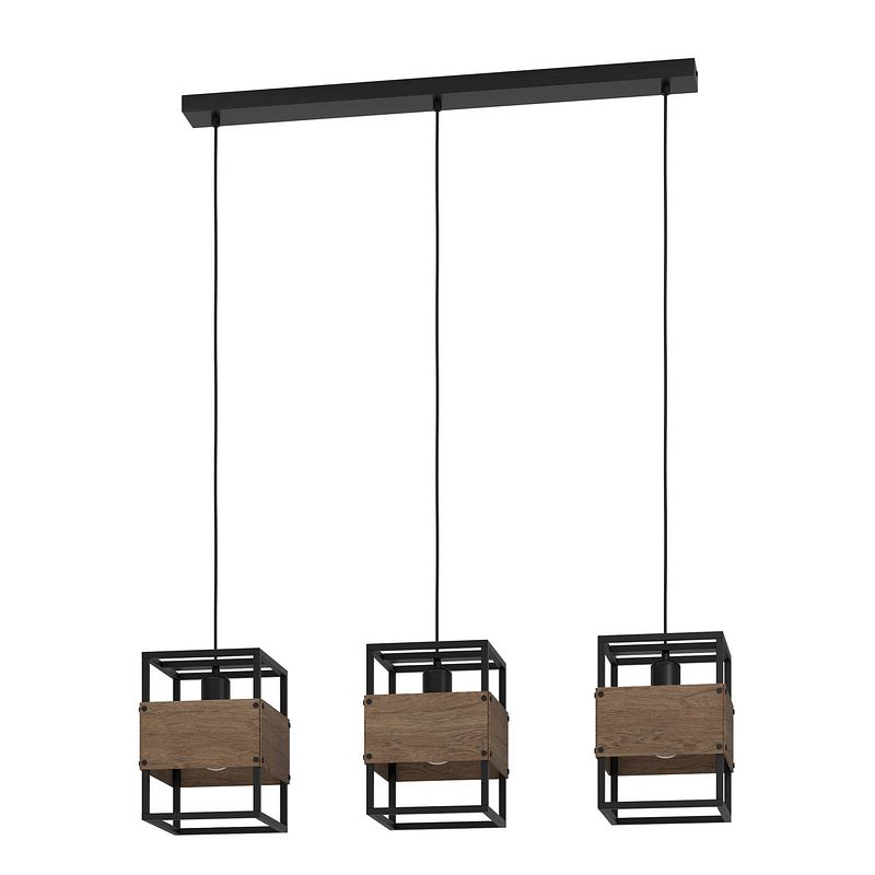 Foto van Eglo evesham hanglamp - e27 - 89,5 cm - zwart/bruin - staal/hout