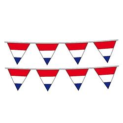 Foto van 2x stuks vlaggetjes vlag kleuren rood-wit-blauw holland plastic 10 meter - vlaggenlijnen
