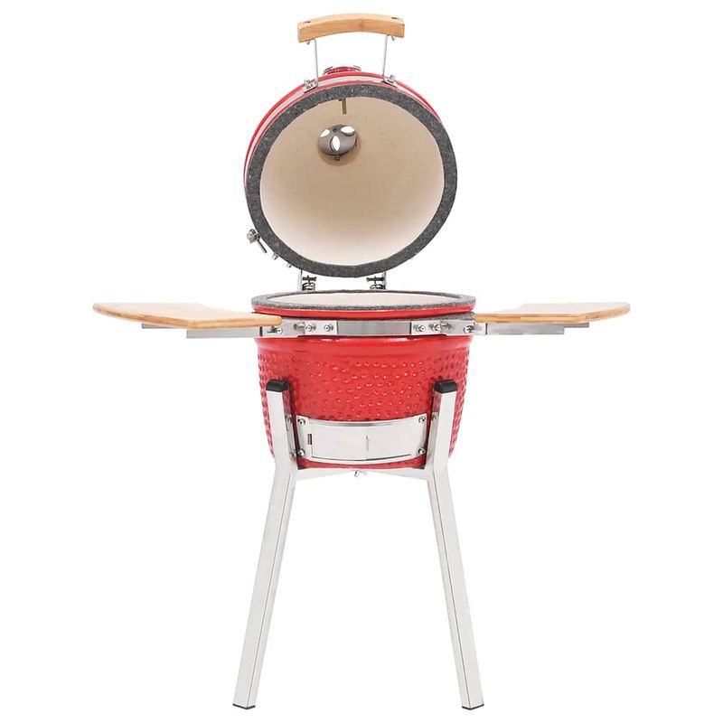 Foto van The living store kamado keramische bbq - 33 cm - rood - incl - zijplanken - 27 cm grillrooster - thermometer