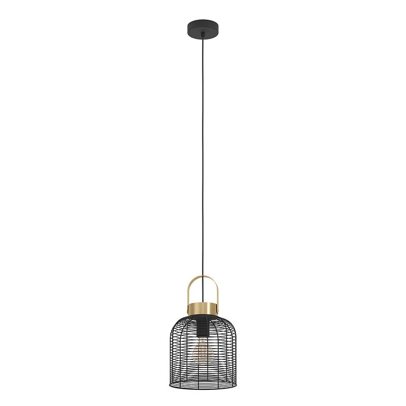 Foto van Eglo roundham hanglamp - e27 - ø 22 cm - zwart/goud - staal