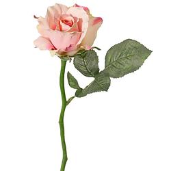Foto van Topart kunstbloem roos de luxe - roze - 30 cm - kunststof steel - decoratie - kunstbloemen