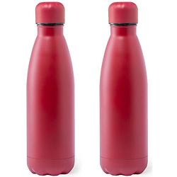 Foto van 2x stuks rvs waterfles/drinkfles rood met schroefdop 790 ml - drinkflessen