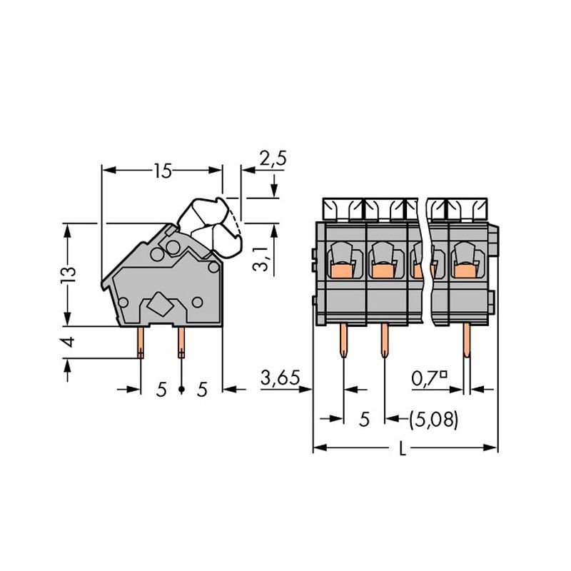 Foto van Wago 256-407/334-000 veerkrachtklemblok 2.50 mm² aantal polen 7 grijs 120 stuk(s)