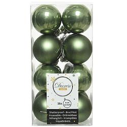 Foto van 16x stuks kunststof kerstballen mos groen 4 cm glans/mat - kerstbal