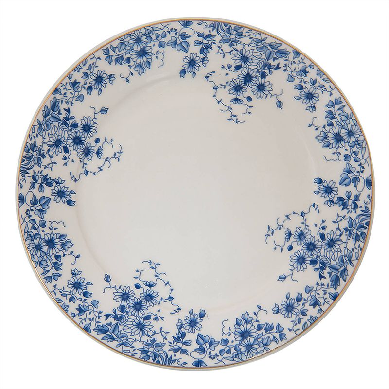 Foto van Clayre & eef servies dinerbord ø 26*2 cm blauw porselein rond bloemetjes eetbord wit eetbord