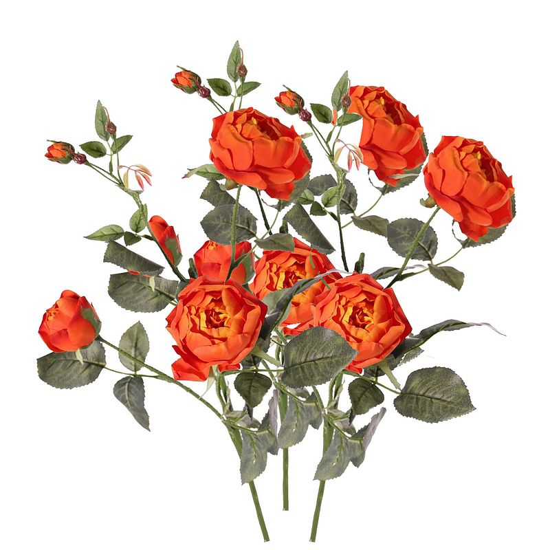 Foto van Top art kunstbloem roos ariana - 3x - oranje - 73 cm - kunststof steel - decoratie bloemen - kunstbloemen