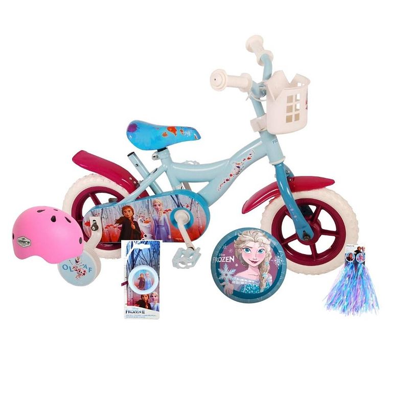 Foto van Volare kinderfiets woezel & pip - 10 inch - blauw/paars - doortrapper - inclusief fietshelm & accessoires