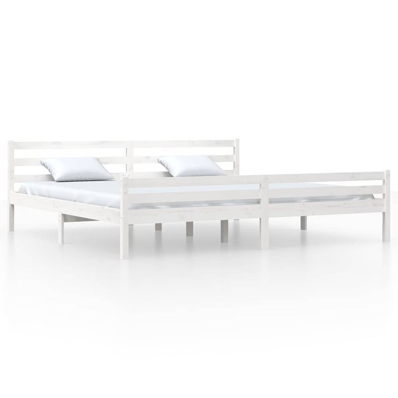 Foto van The living store houten bedframe - grenenhout - 205.5 x 205.5 x 69.5 cm - wit