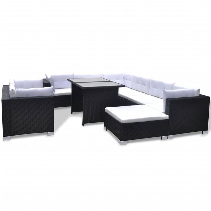 Foto van Vidaxl 10-delige loungeset met kussens poly rattan zwart