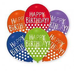 Foto van Amscan ballonnen happy birthday dots 27,5 cm latex 6 stuks